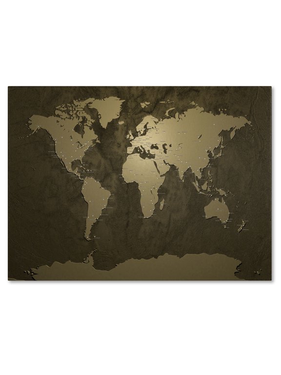 Trademark Art 'Gold World Map' Canvas Art by Michael Tompsett
