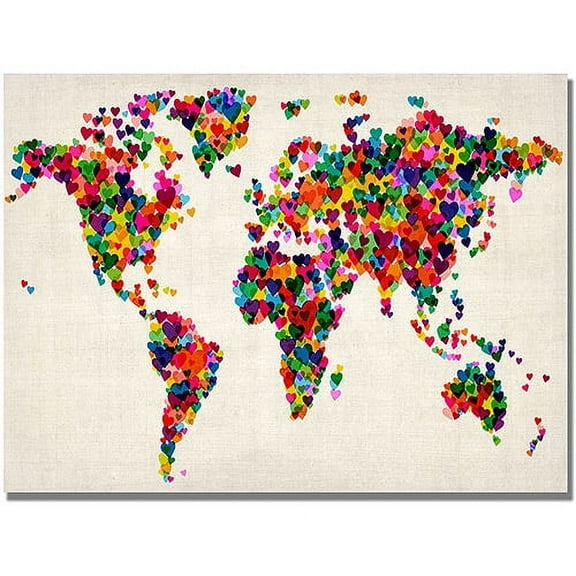 Trademark Art "Hearts World Map" Canvas Art by Michael Tompsett