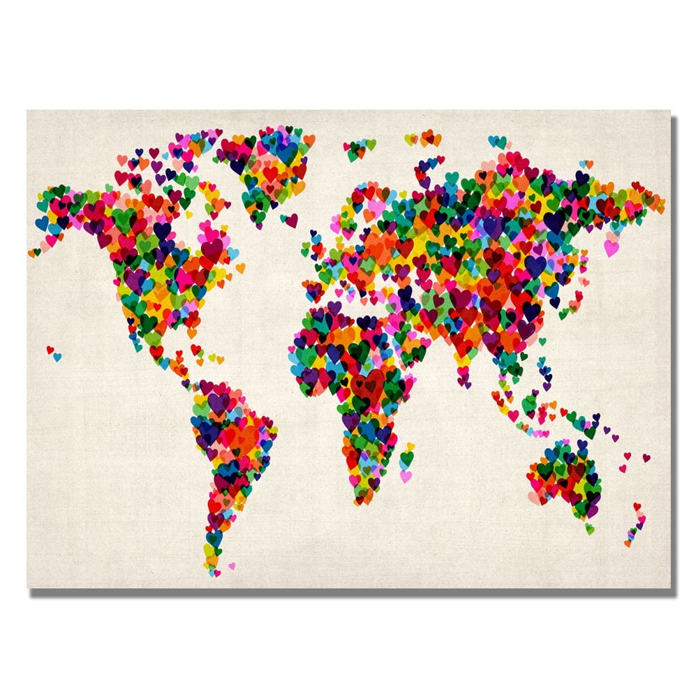 Trademark Art "Hearts World Map" Canvas Art by Michael Tompsett