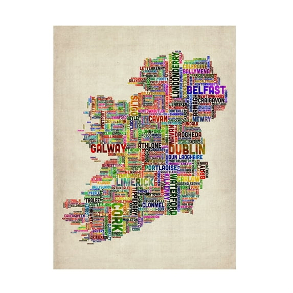 Trademark Fine Art Michael Tompsett Ireland City Text Map II Canvas Wall Art - 30x47
