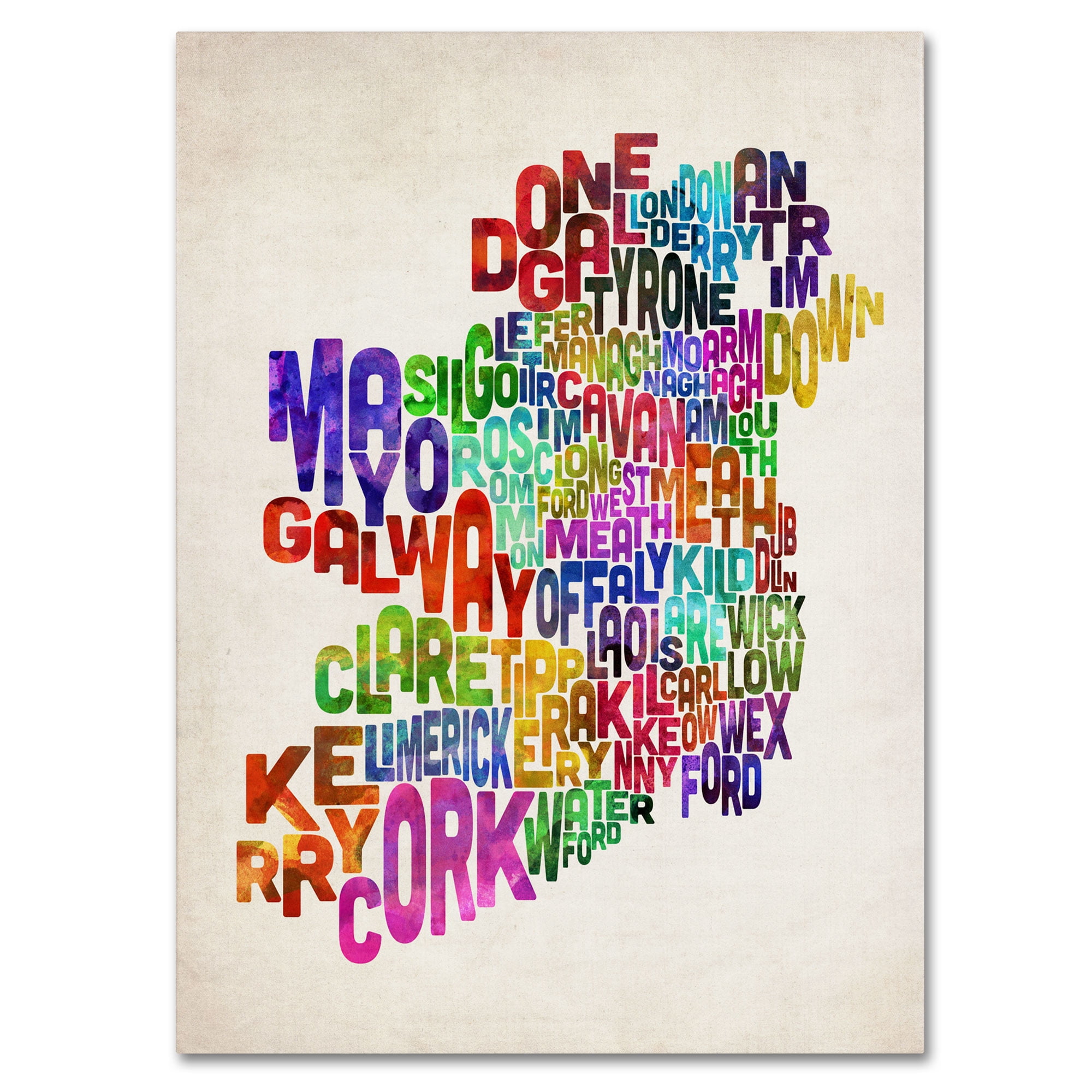 Trademark Art 'Ireland Text Map 3' Canvas Art by Michael Tompsett