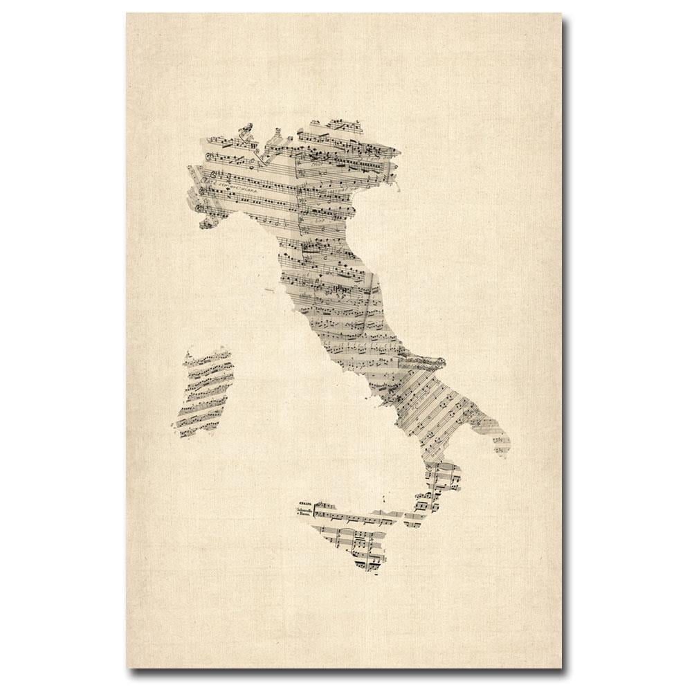 Trademark Art "Italy    Old Sheet Music Map" Canvas Art by Michael Tompsett