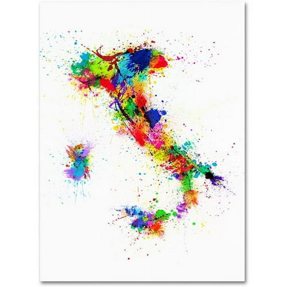 Trademark Art 'Italy Paint Splashes Map' Canvas Art by Michael Tompsett
