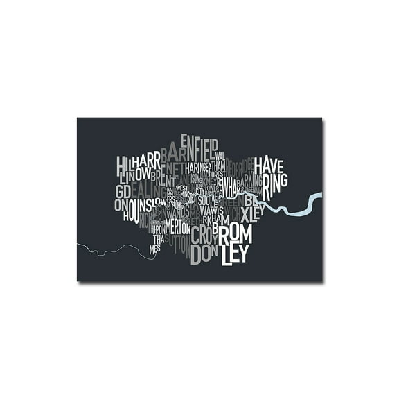 Trademark Art "London Borough Text Map" Canvas Wall Art by Michael Tompsett