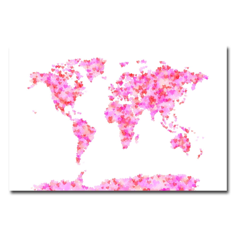 Trademark Art "Love Hearts Map" Canvas Wall Art by Michael Tompsett
