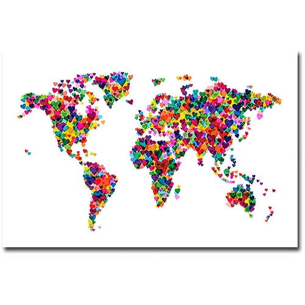 Trademark Art "Love & Hearts World Map" Canvas Art by Michael Tompsett