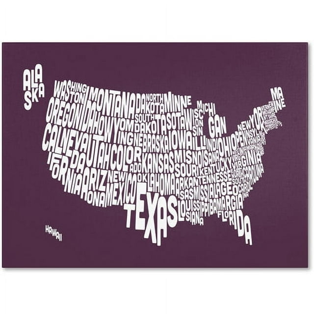 Trademark Art 'MULBERRY-USA States Text Map' Canvas Art by Michael Tompsett