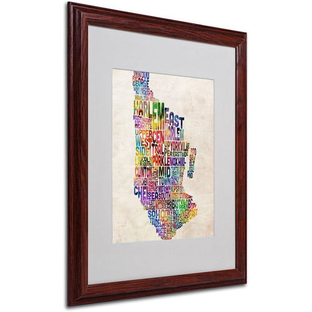 Trademark Art 'Manhatan Typography Map' Matted Framed Art by Michael Tompsett