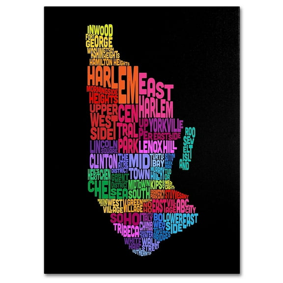 Trademark Art 'Manhattan Text Map 2' Canvas Art by Michael Tompsett