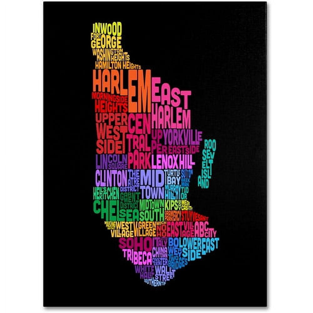 Trademark Art 'Manhattan Text Map 2' Canvas Art by Michael Tompsett