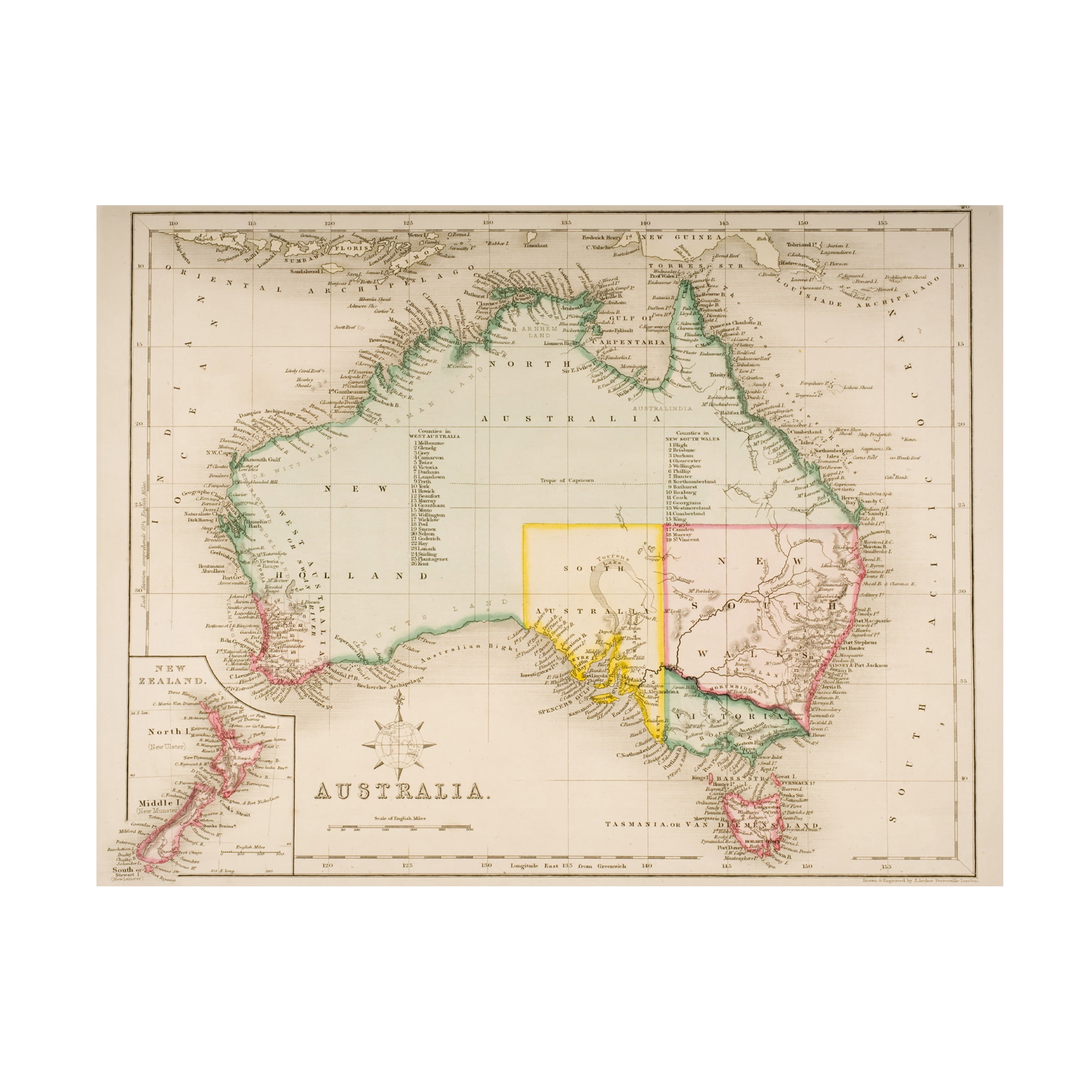 Trademark Art 'Map of Australia and New Zealand' Canvas Art by J. Archer