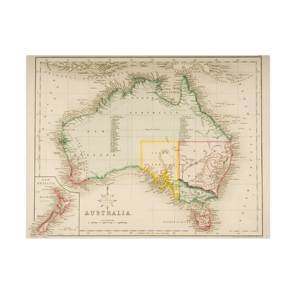 Trademark Art 'Map of Australia and New Zealand' Canvas Art by J. Archer