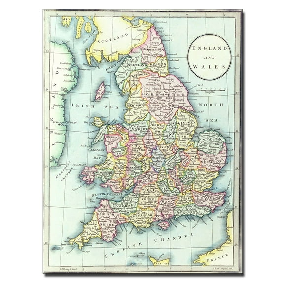 Trademark Art 'Map of England & Wales, 1852' Canvas Art by R.H. Laurie