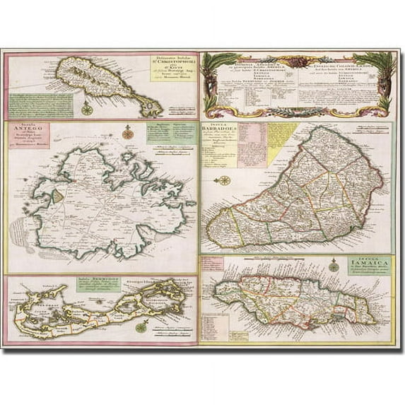 Trademark Art 'Map of English Colonies in the Caribbean, 1750' Canvas Art