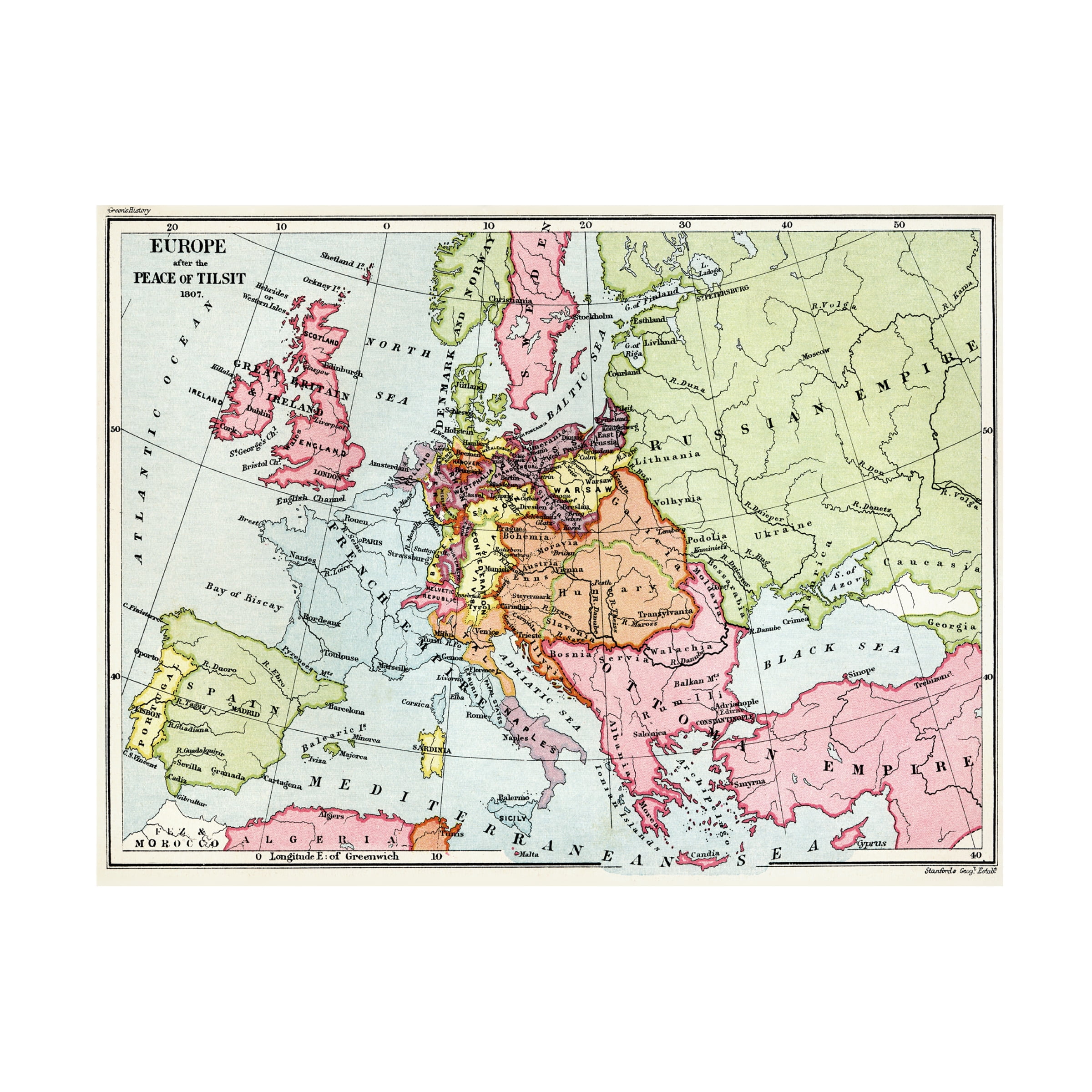 Trademark Art 'Map of Europe After the Peace of Tilsit, 1807' Canvas Art