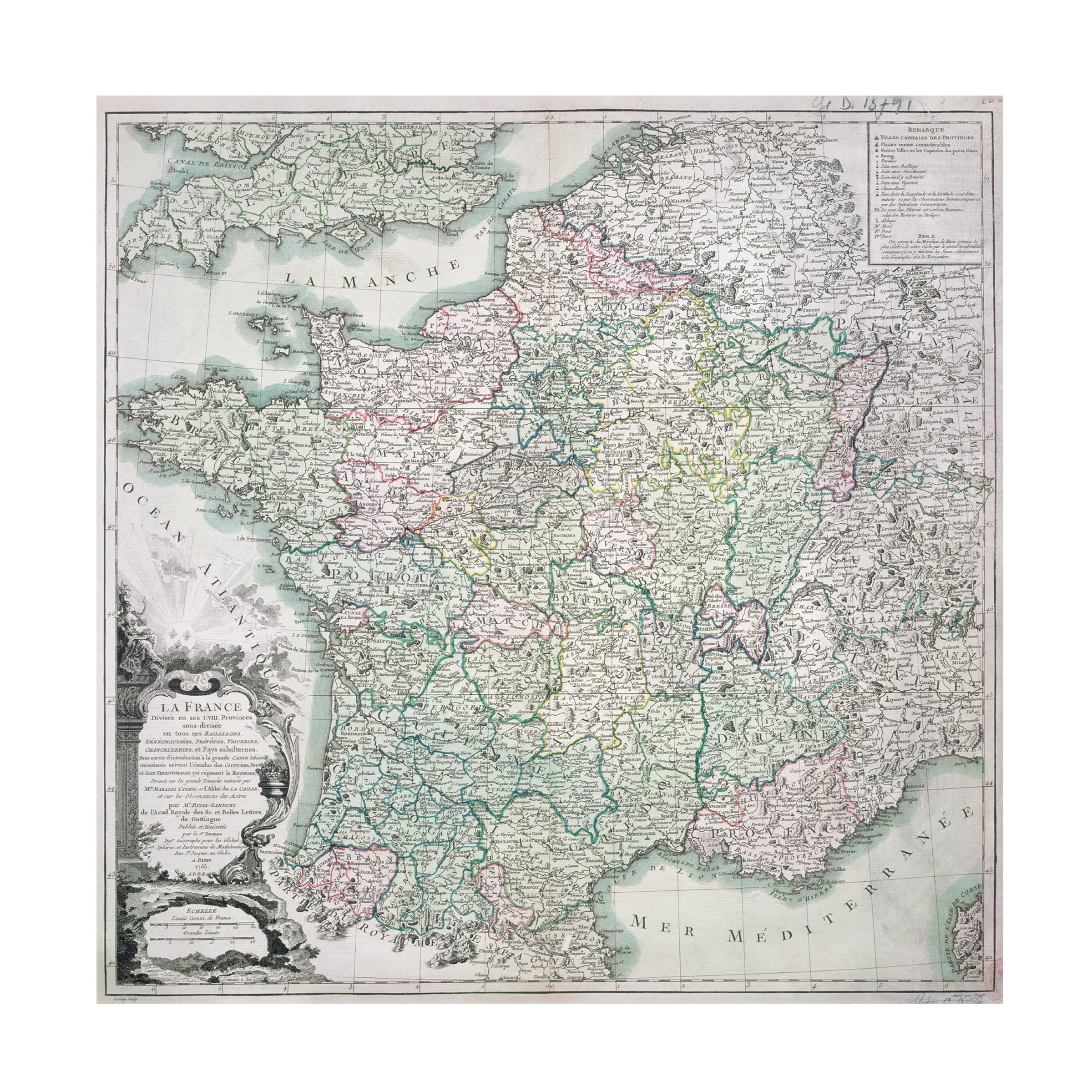 Trademark Art 'Map of France, 1765' Canvas Art by Louis Charles Desons