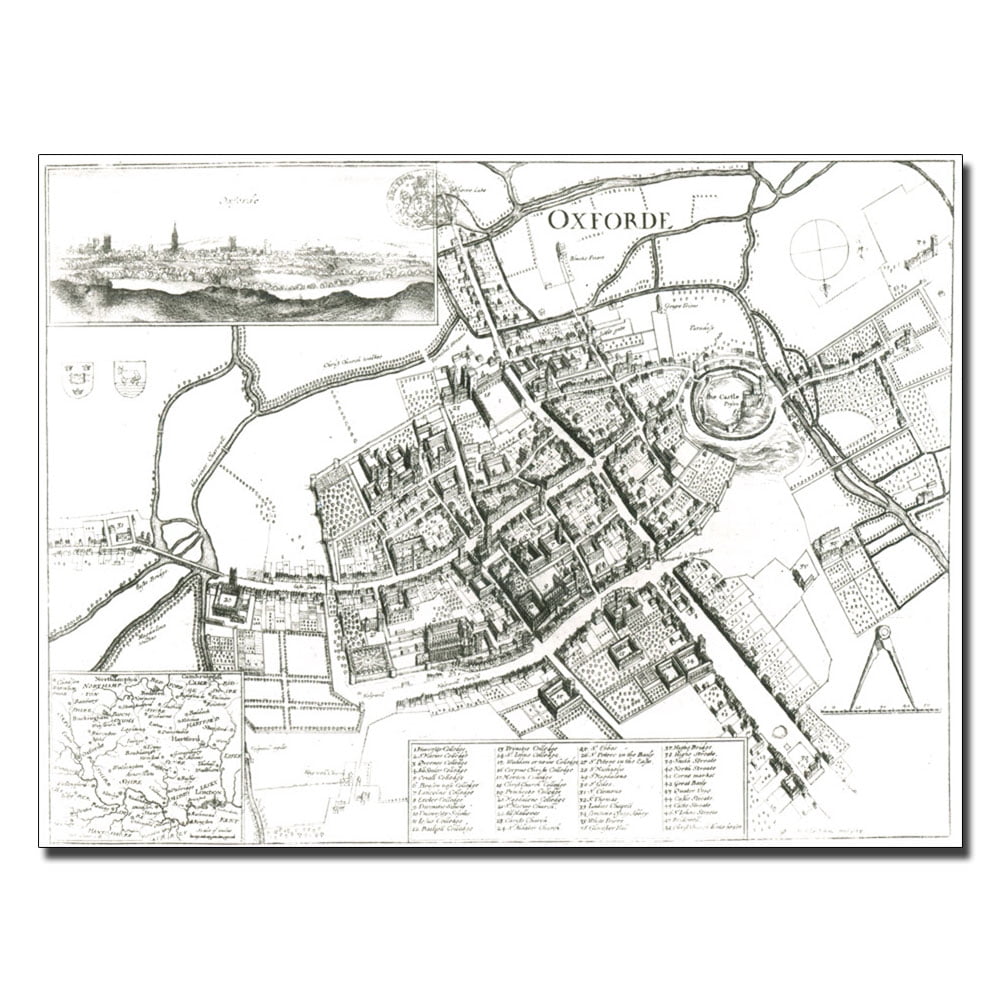 Trademark Art 'Map of Oxford, 1643' Canvas Art by Wenceslaus Hollar