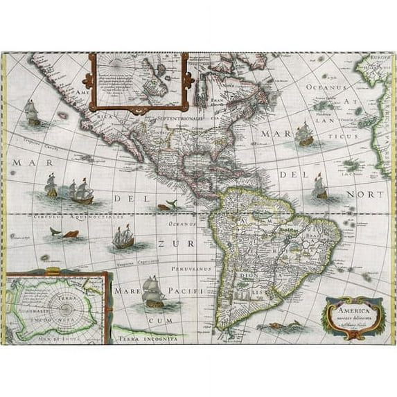 Trademark Fine Art Henricus Hondius Map of the Americas 1631 Canvas Wall Art - 24x32