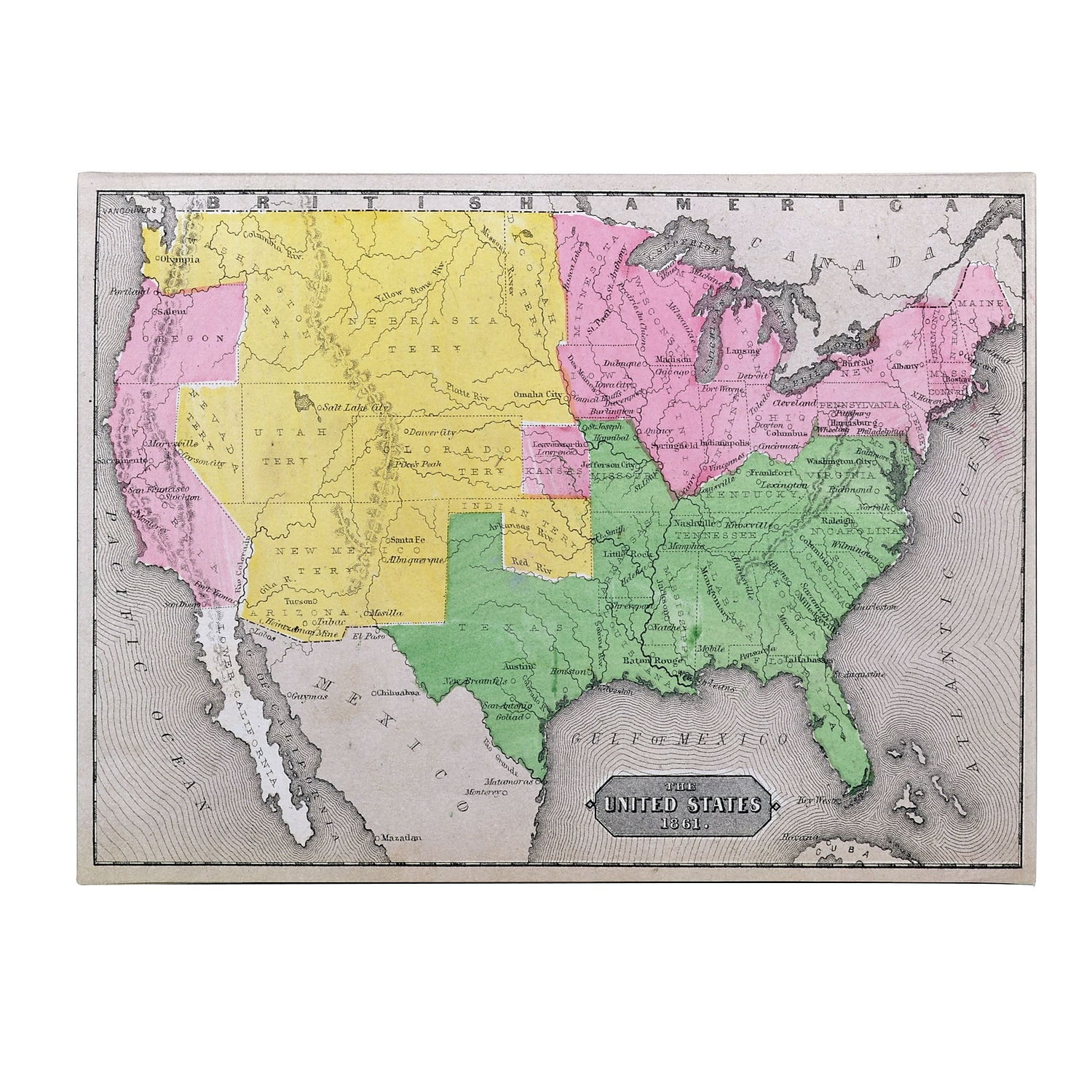 Trademark Art 'Map of the United States in 1861' Canvas Art