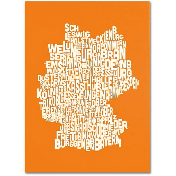 Trademark Art 'ORANGE-Germany Regions Map' Canvas Art by Michael Tompsett