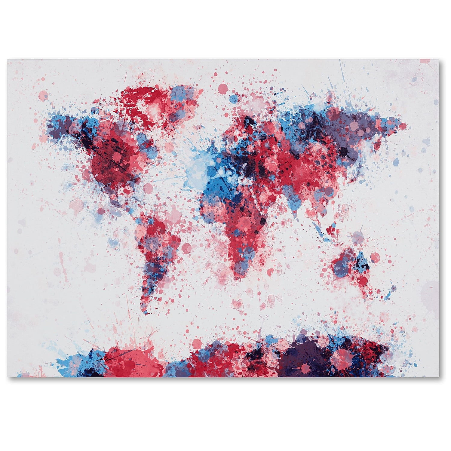 Trademark Art 'Paint Splashes World Map' Canvas Art by Michael Tompsett