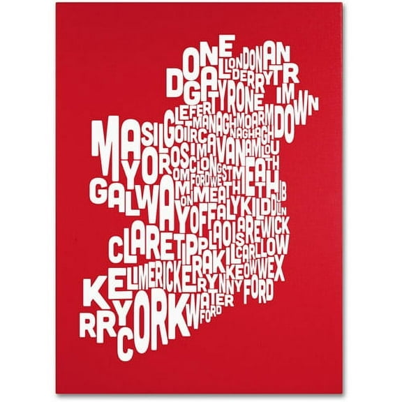 Trademark Art 'RED-Ireland Text Map' Canvas Art by Michael Tompsett