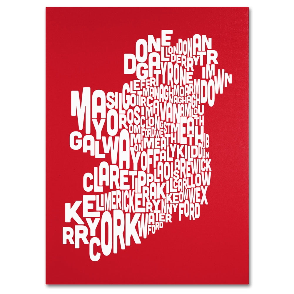 Trademark Art 'RED-Ireland Text Map' Canvas Art by Michael Tompsett