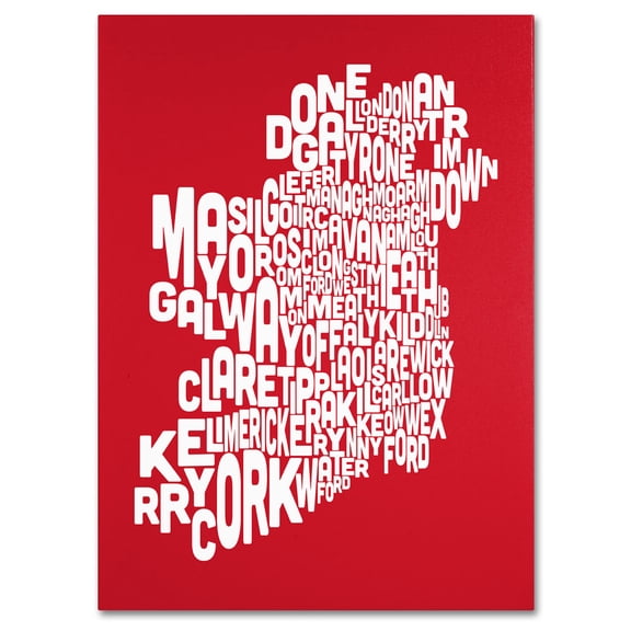 Trademark Art 'RED-Ireland Text Map' Canvas Art by Michael Tompsett