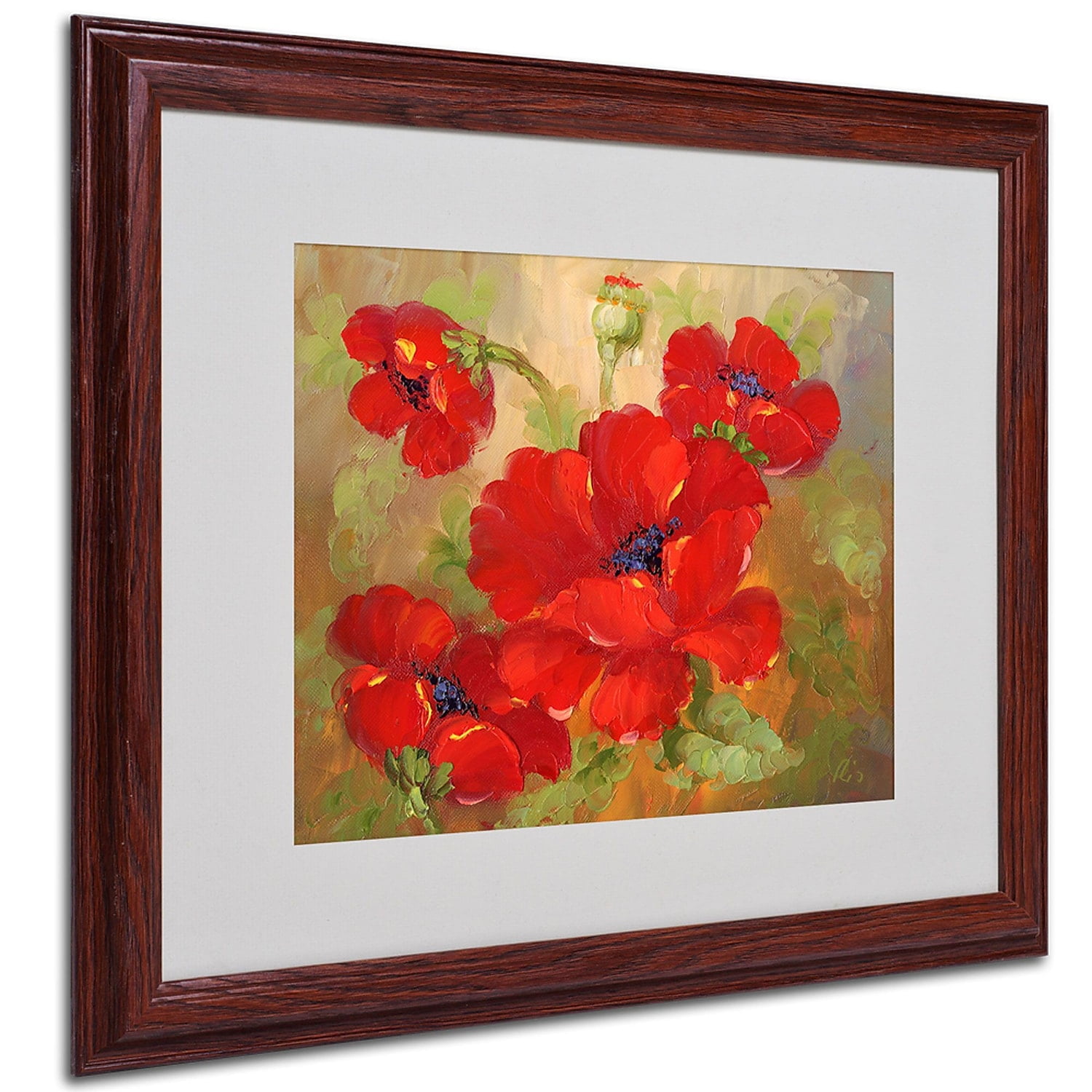 Anonymous Poppies Acrylic Painting in Dark Brown Frame