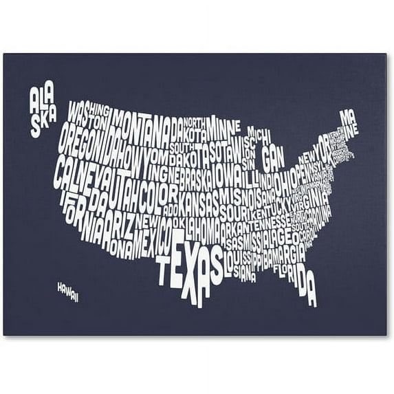Trademark Art 'SLATE-USA States Text Map' Canvas Art by Michael Tompsett