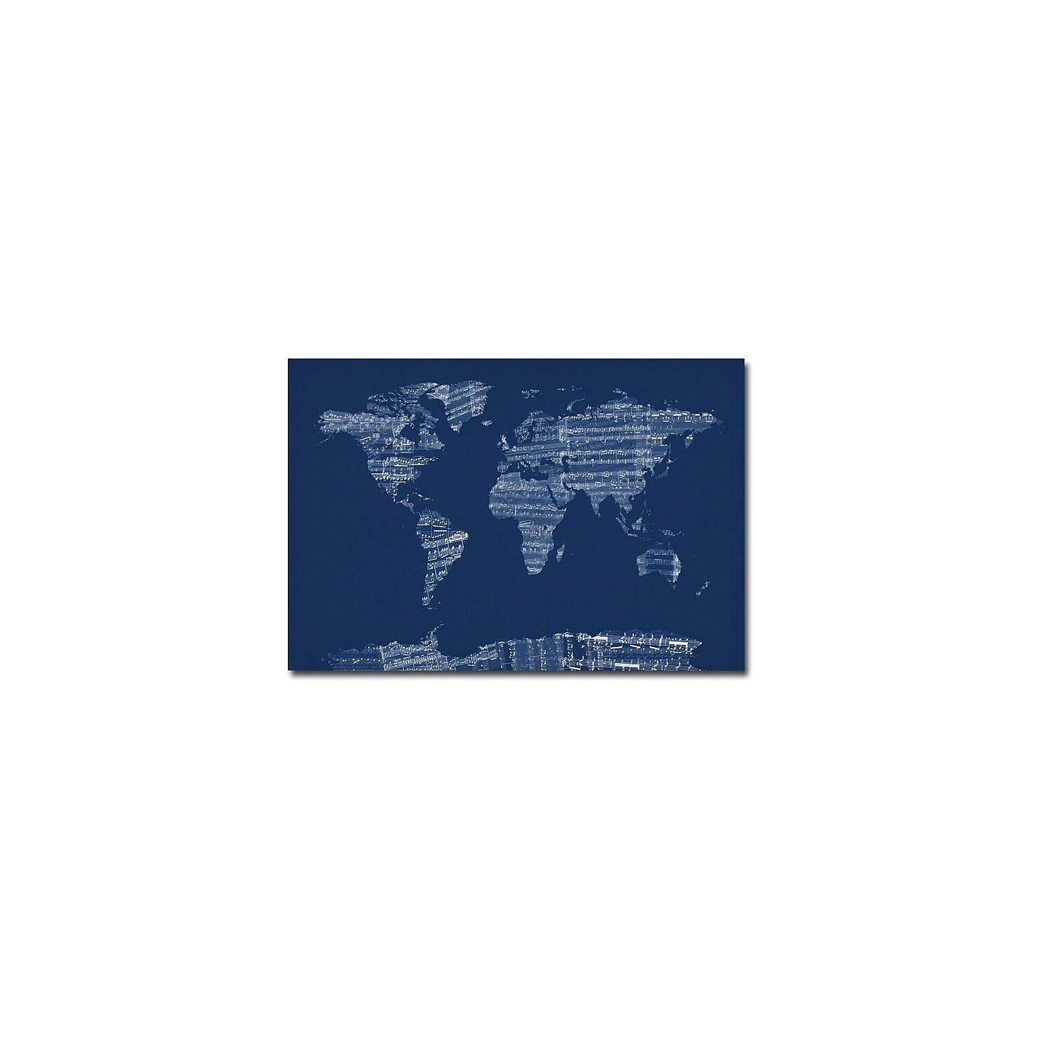 Trademark Art "Sheet Music World Map in Blue" Canvas Wall Art by Michael Tompsett