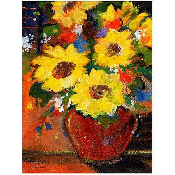 Trademark Art "Sunflowers with Red Bowl" Canvas Art by Sheila Golden, 24x32