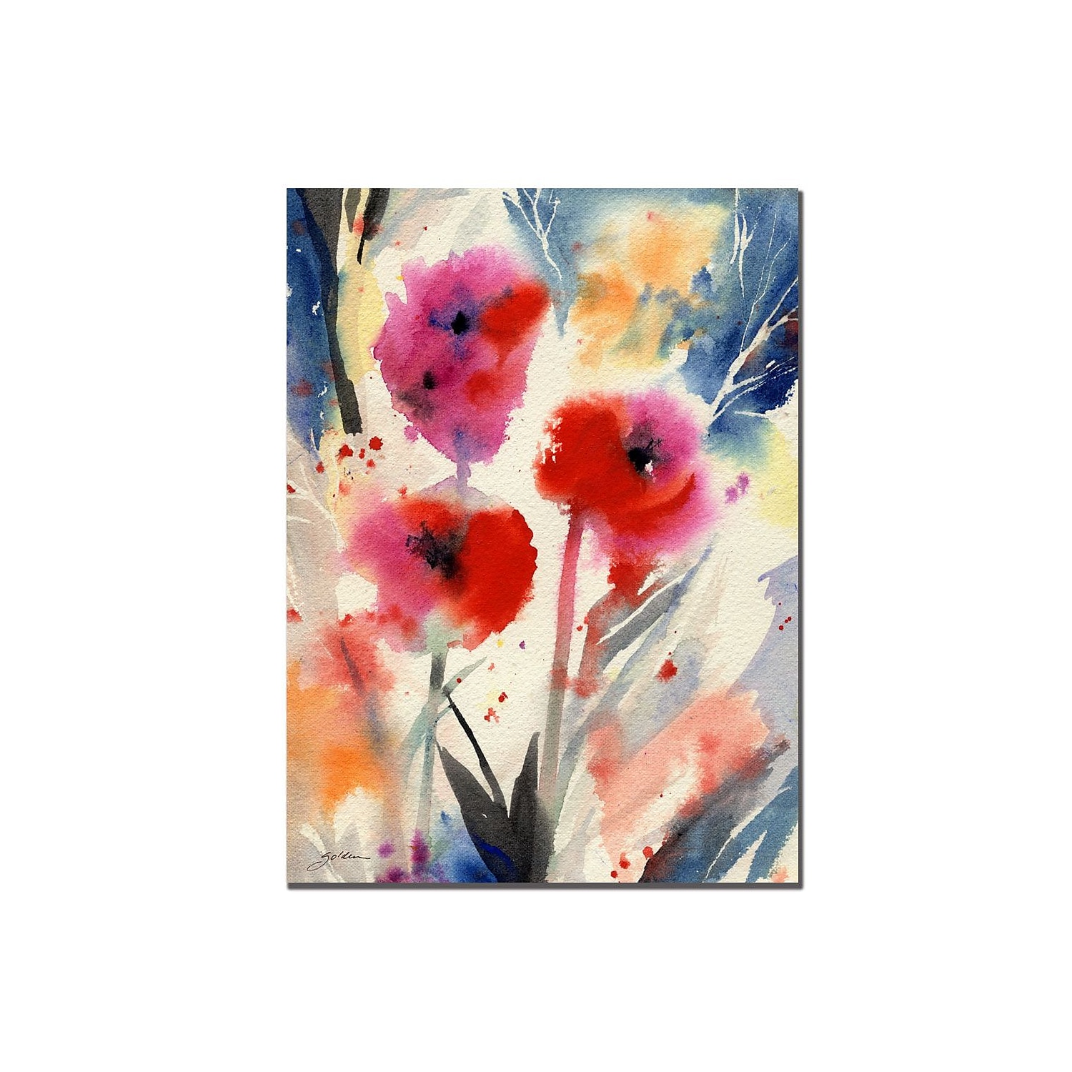 Trademark Art "Three Bright Flowers" Canvas Art by Sheila Golden
