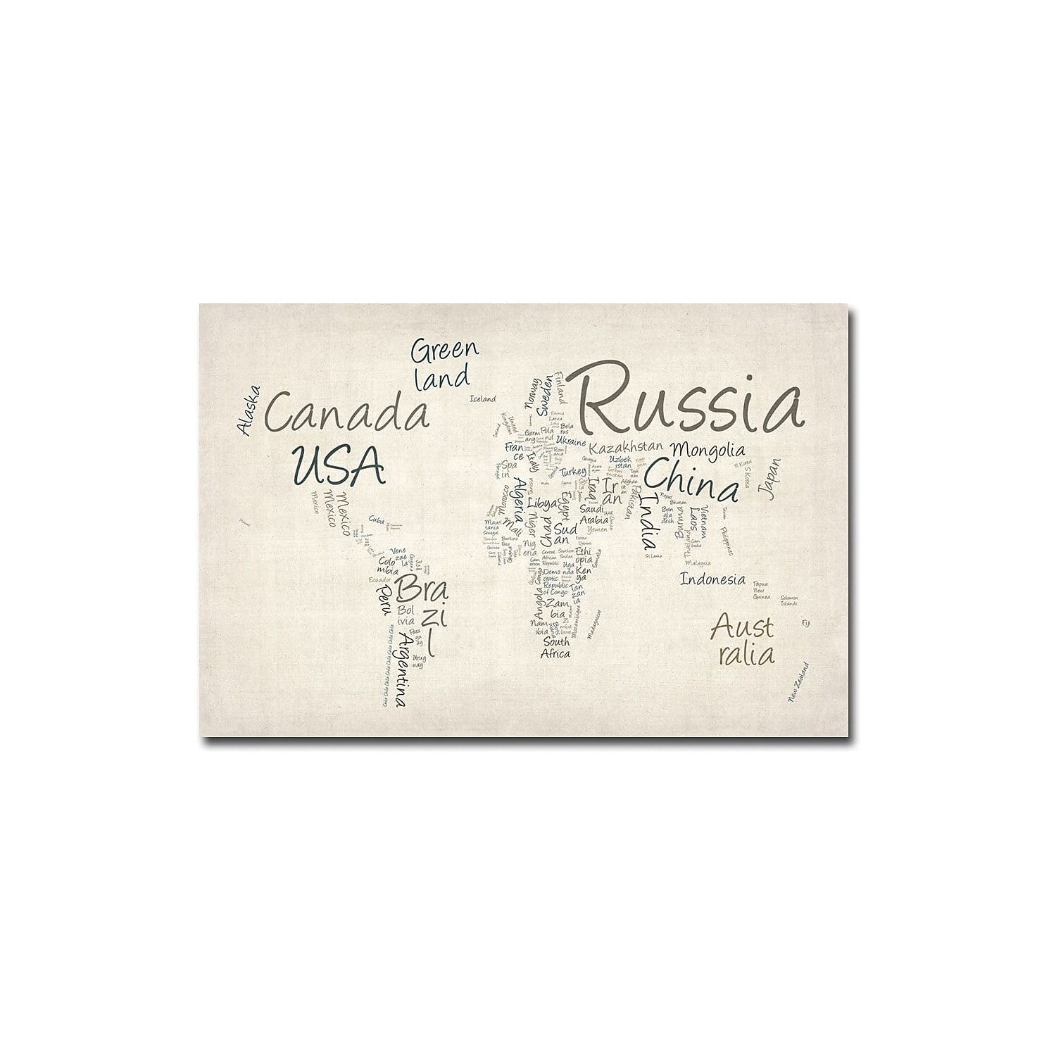 Trademark Art "Typography World Map" Canvas Art by Michael Tompsett