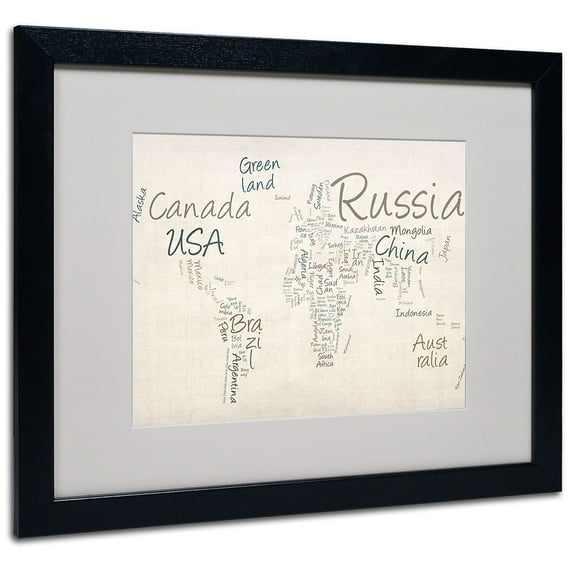Trademark Art 'Typography World Map' Matted Framed Art by Michael Tompsett