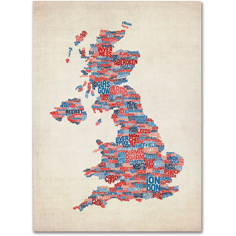 Trademark Art 'UK Cities Text Map 2' Canvas Art by Michael Tompsett