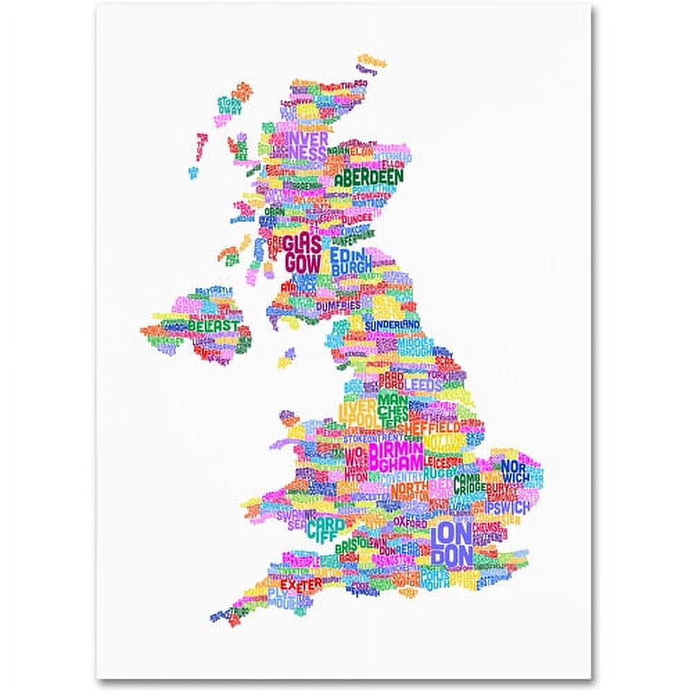 Trademark Art 'UK Cities Text Map 3' Canvas Art by Michael Tompsett