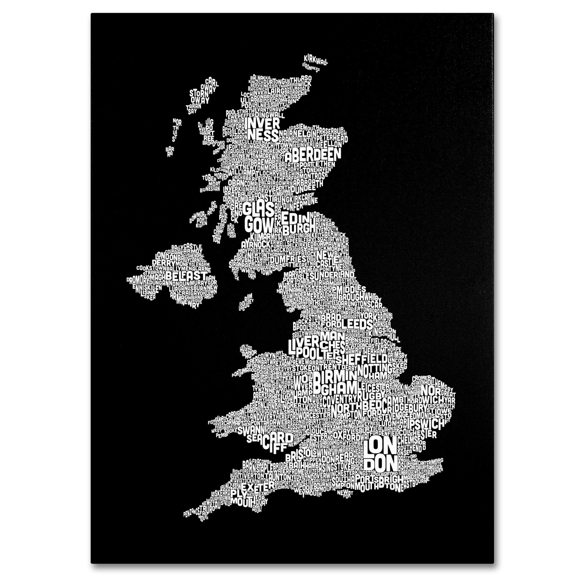 Trademark Art 'UK Cities Text Map 6' Canvas Art by Michael Tompsett