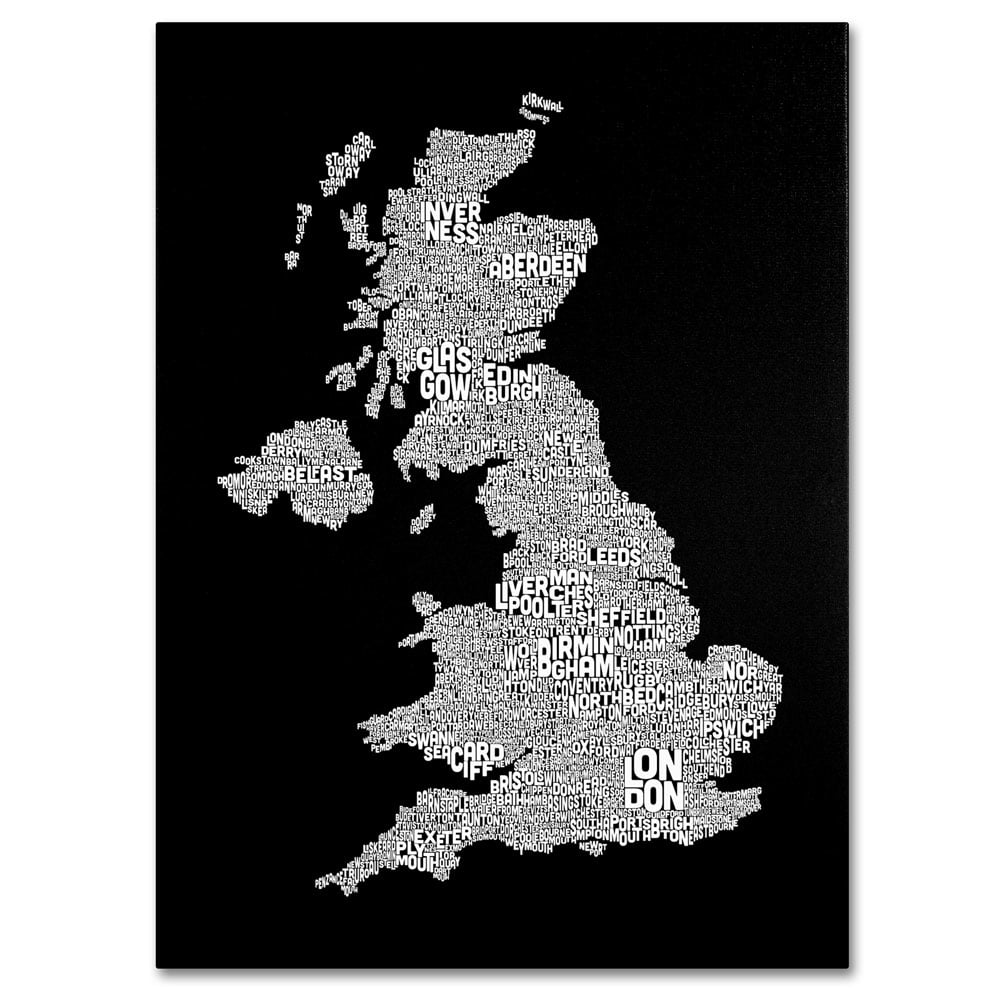 Trademark Art 'UK Cities Text Map 6' Canvas Art by Michael Tompsett