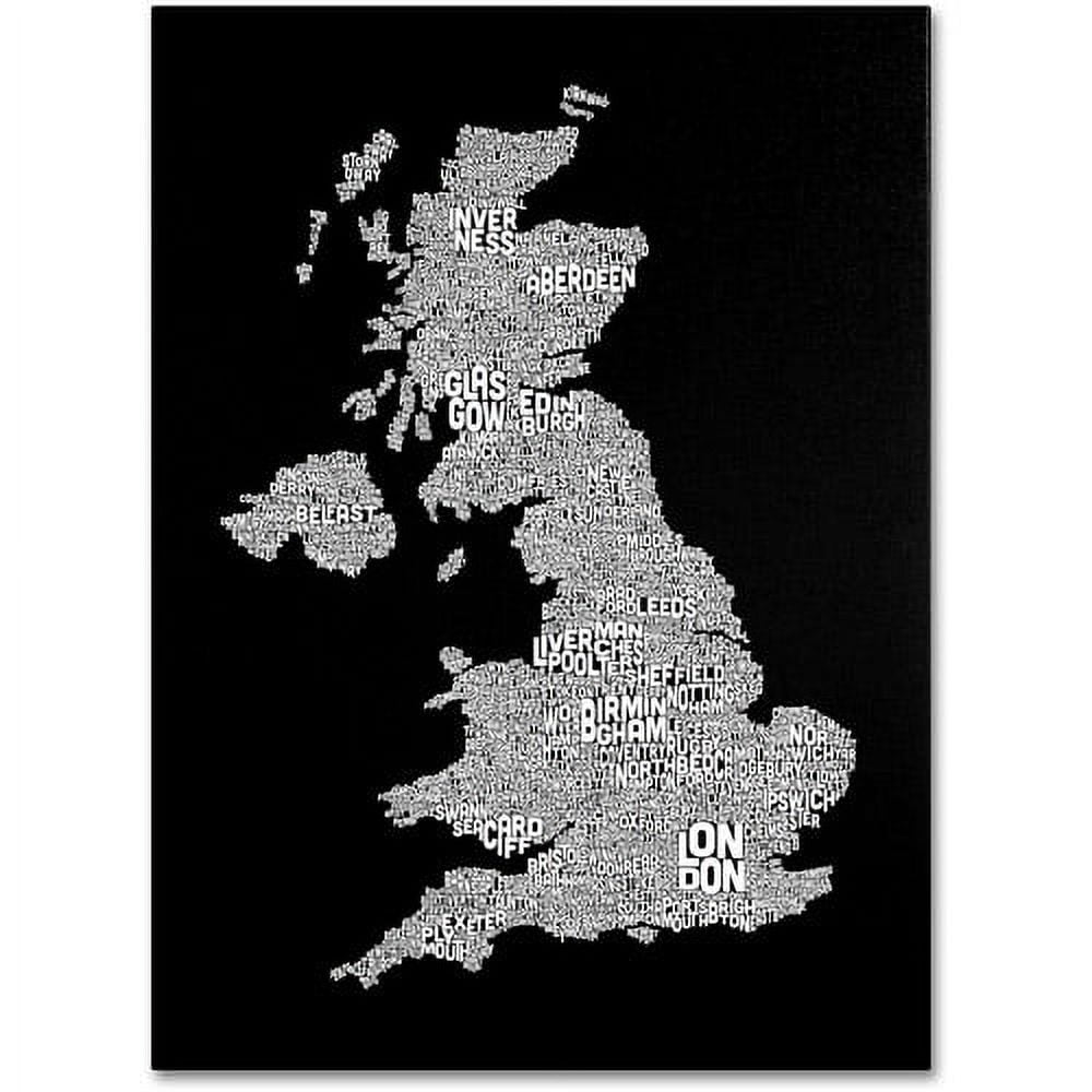 Trademark Art 'UK Cities Text Map 6' Canvas Art by Michael Tompsett