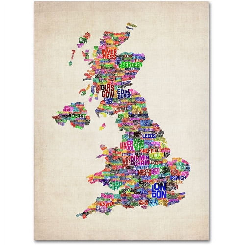 Trademark Art 'UK Cities Text Map' Canvas Art by Michael Tompsett