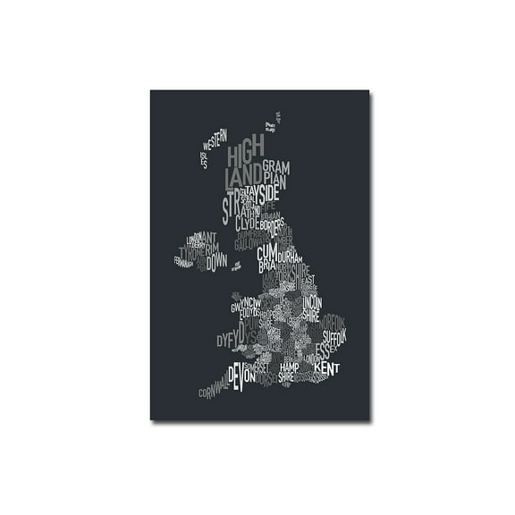 Trademark Art "UK County Text Map" Canvas Wall Art by Michael Tompsett