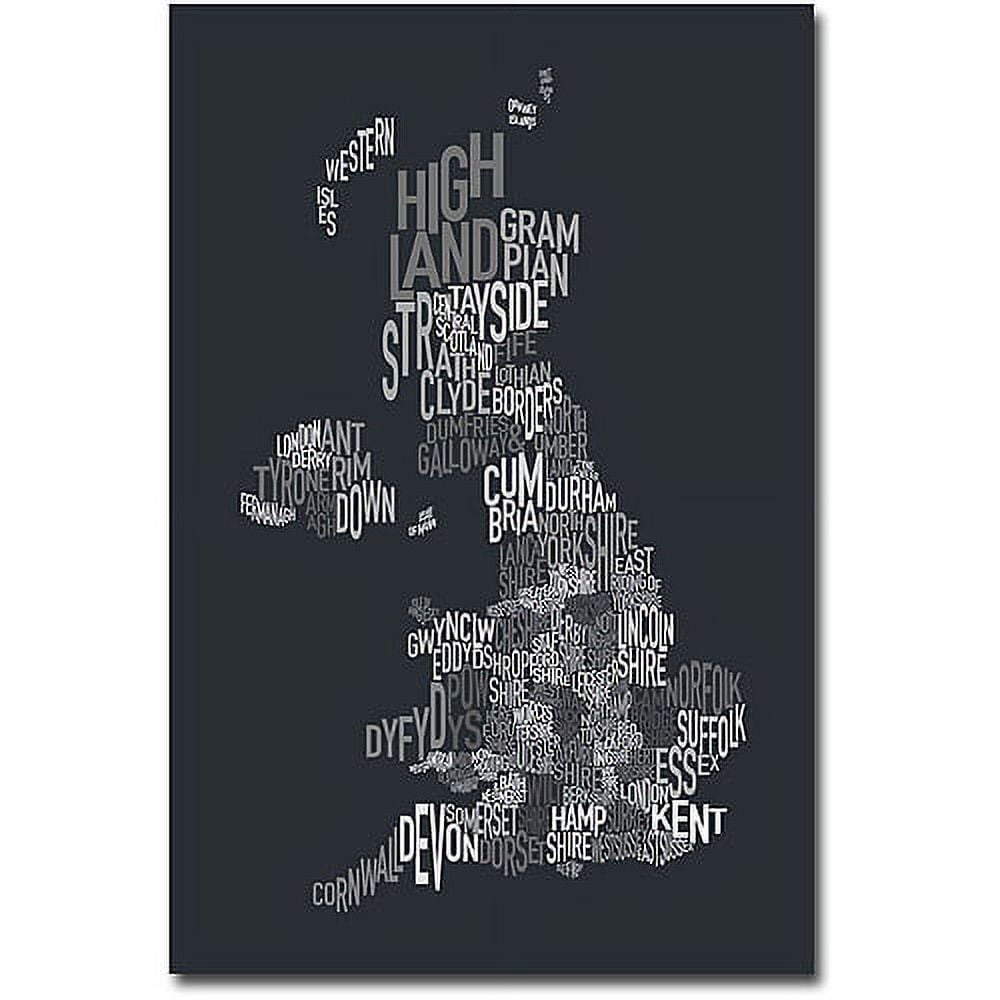 Trademark Art "UK County Text Map" Canvas Wall Art by Michael Tompsett