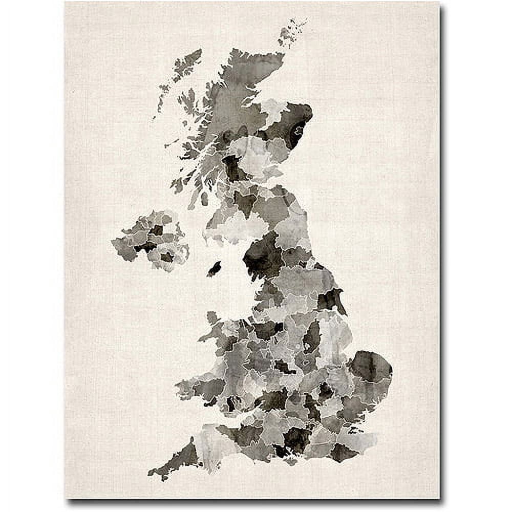 Trademark Art "UK Watercolor Map" Canvas Wall Art by Michael Tompsett