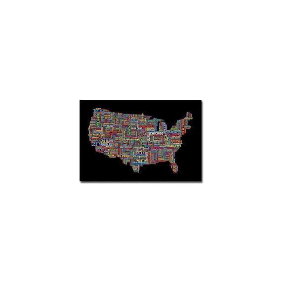 Trademark Art "US Cities Text Map II" Canvas Wall Art by Michael Tompsett