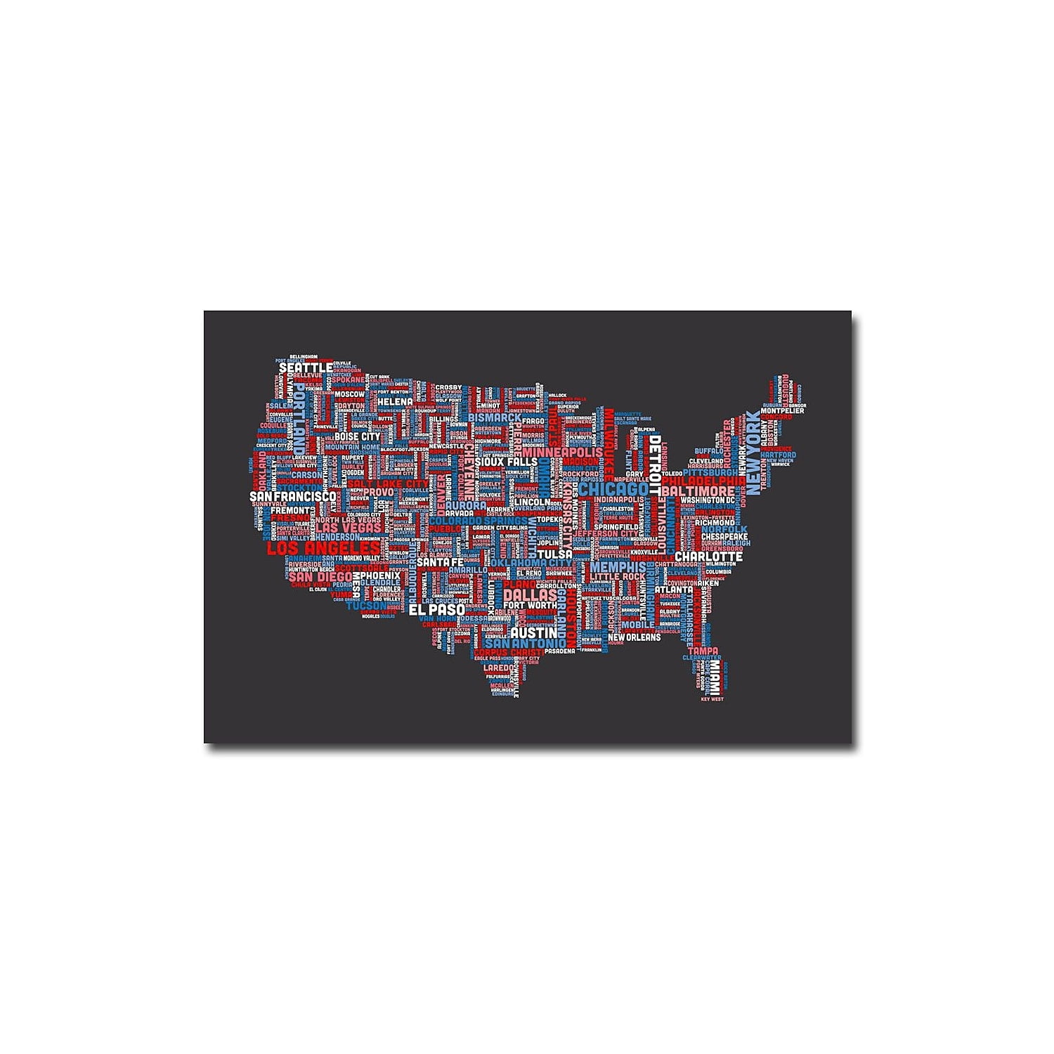 Trademark Art "US Cities Text Map III" Canvas Wall Art by Michael Tompsett