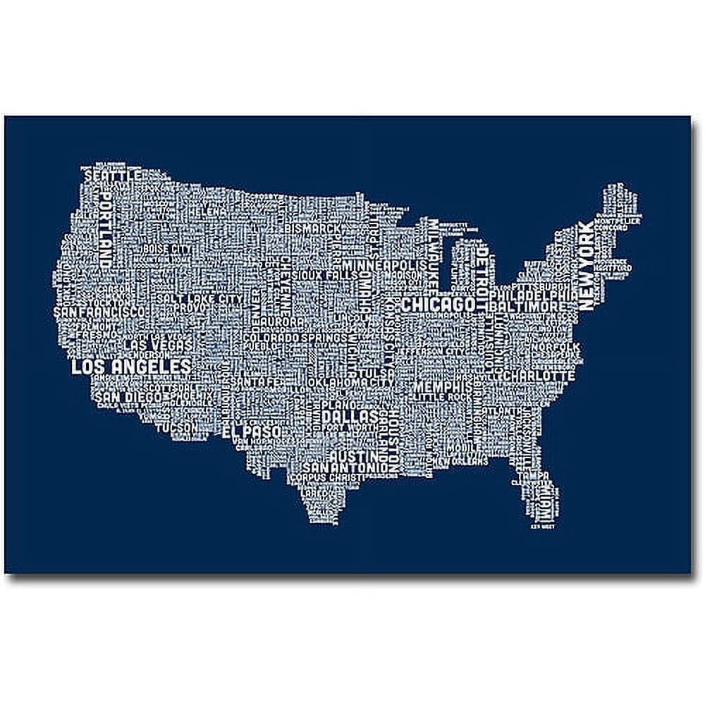 Trademark Art "US City Map V" Canvas Wall Art by Michael Tompsett