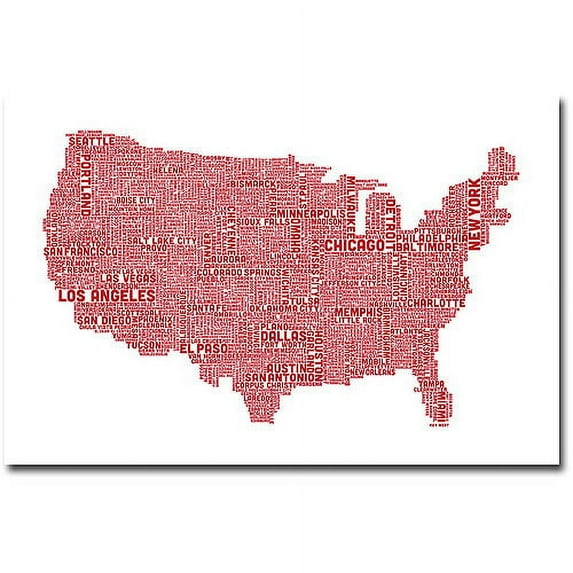 Trademark Art "US City Map XIV" Canvas Wall Art by Michael Tompsett