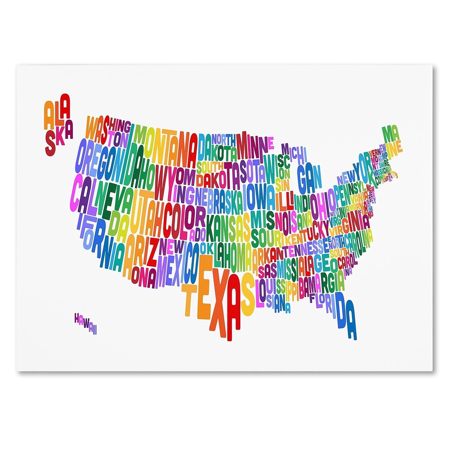 Trademark Art 'USA States Text Map 3' Canvas Art by Michael Tompsett