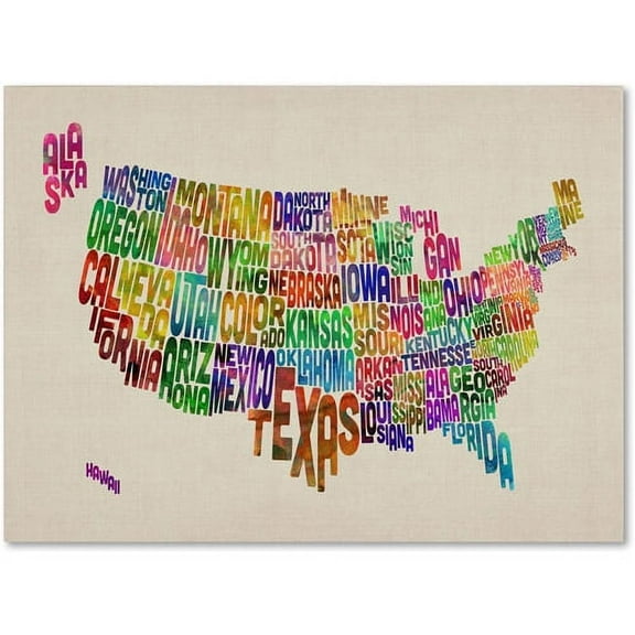 Trademark Art 'USA States Text Map' Canvas Art by Michael Tompsett